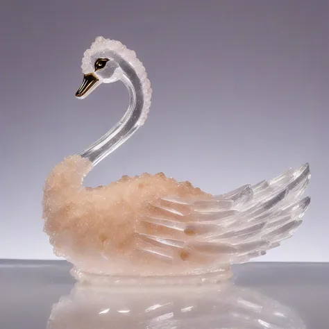 there is a glass swan that is sitting on a table