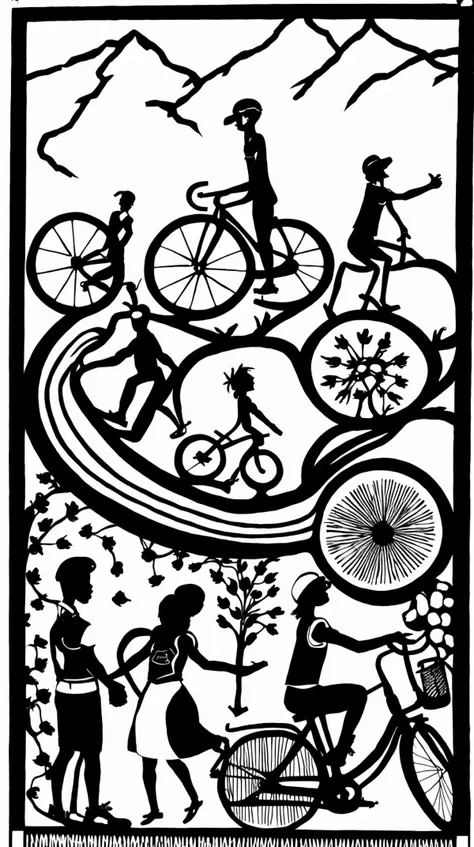 square shape, Bicycle lock, monochrome, papercutting, <lora:papercutting:1>