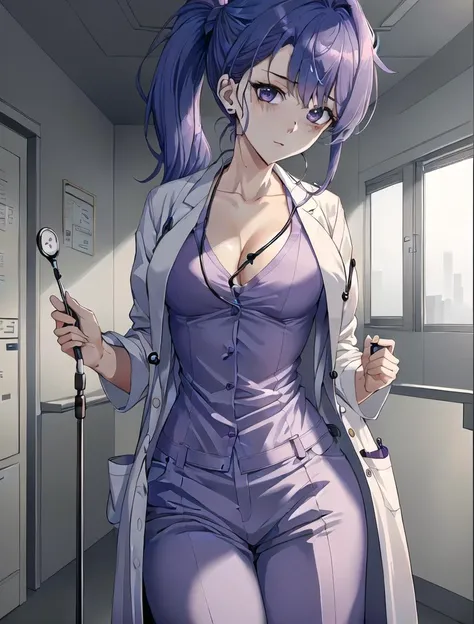 ((masterpiece, best quality, high quality)),1girl, (lower body, hospital), <lora:doctor_uniform_v1:0.8> (doctor_uniform, labcoat, stethoscope, doctor,scrub top,scrub trousers),  <lora:Valerie Kato:0.6> (valerie kato, aignch05, 1girl, solo, cleavage, blue h...