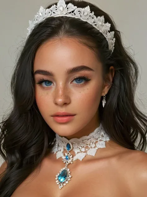 2girls,leg garters, rococo choker, cleavage, black gloves, lace g-string, ,highly detailed natural skin with freckles,30 year old, blue eyed with White hair,crystal cavern market with sparkling crystals and magical items
  <lora:EleonoraV2:.5>  <lora:add-d...