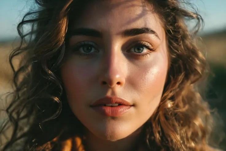 a close up of a woman with long hair and a scarf