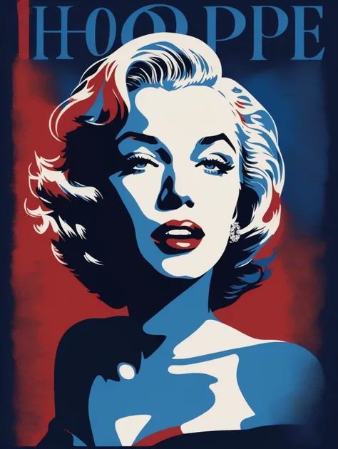 a poster of a woman with a red and blue background