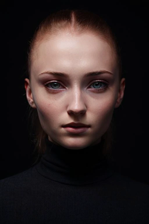 A stunning intricate full color portrait of sks woman,wearing a black turtleneck, epic character composition, by ilya kuvshinov, alessio albi, nina masic, sharp focus, natural lighting, subsurface scattering, f2, 35mm, film grain, <lyco:sophieTurner_v10:1....