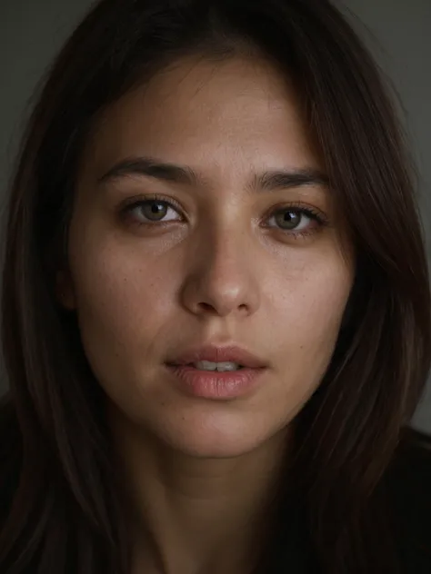 a close up of a woman with long hair and a black shirt