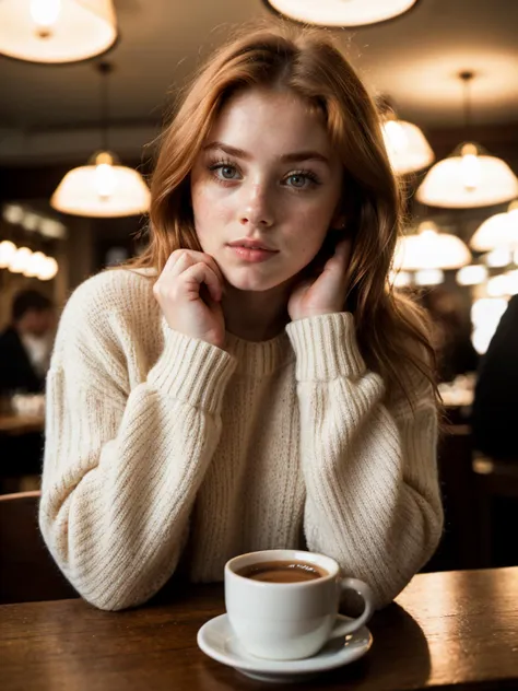 photo, tv_maisie_malone_mxai
break
, wearing a cozy knitted sweater, sitting in a café, holding a steaming mug with both hands, ...