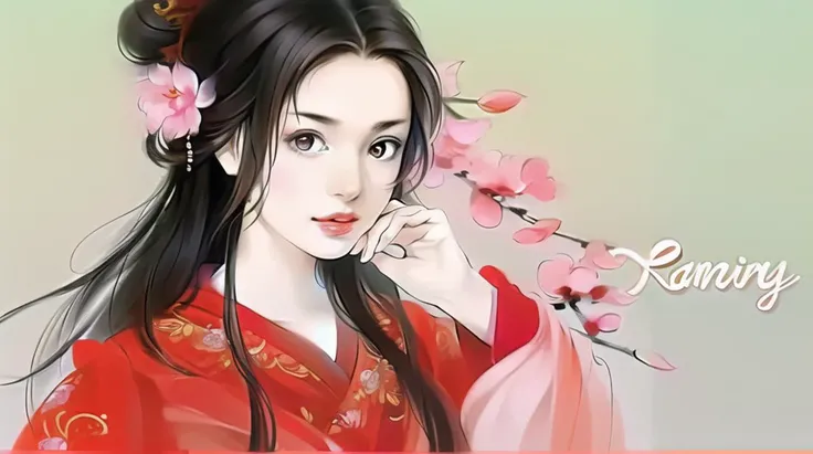 <lora:GFXSQ_V1.0-000006:0.8>(best quality), ((masterpiece)), (highres), illustration, original, extremely detailed,qtcg, 1girl, solo, long hair, hair ornament, flower, chinese clothes, hair flower, hanfu, black hair, looking at viewer, brown eyes, branch, ...