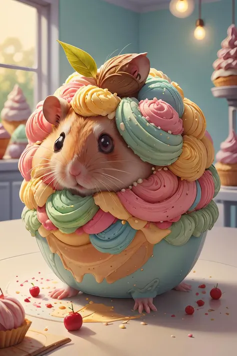 there is a small mouse that is sitting in a cupcake