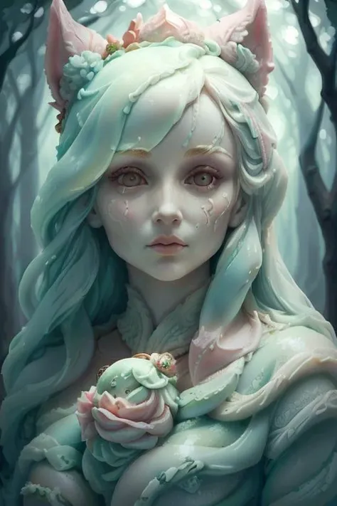 woman in a mythical forest, masterpiece, perfect face, intricate details, horror theme  <lora:GelatoStyle:1> gelatostyle