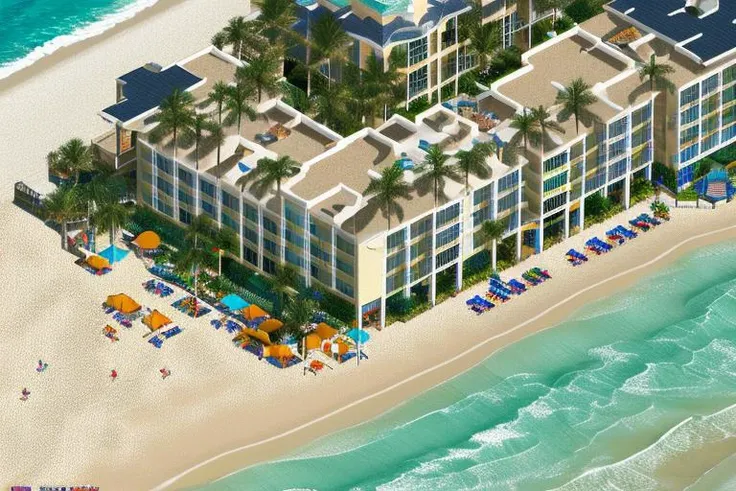 <lora:n3rct_v1:1.0>, (n3rct isometric image), (realistic), (high quality), (high resolution), hotel, florida beach, coast