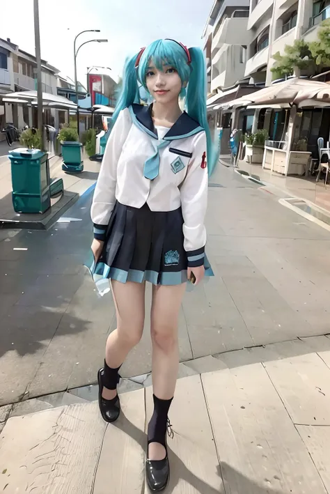 there is a woman with blue hair and a blue skirt posing for a picture