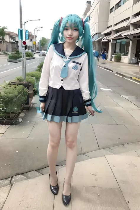 araffe dressed in a sailor costume standing on a sidewalk