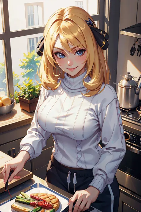 anime girl cutting a sandwich in the kitchen with a knife