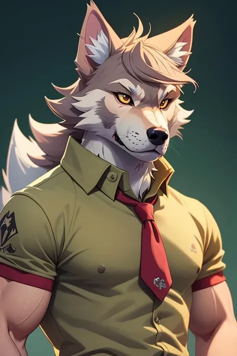 1 anime wolf man, male, furry, kawaii, vintage anime style, soft pastel color, school uniform, soft color, grey, detailed, HD, 8k, handsome body