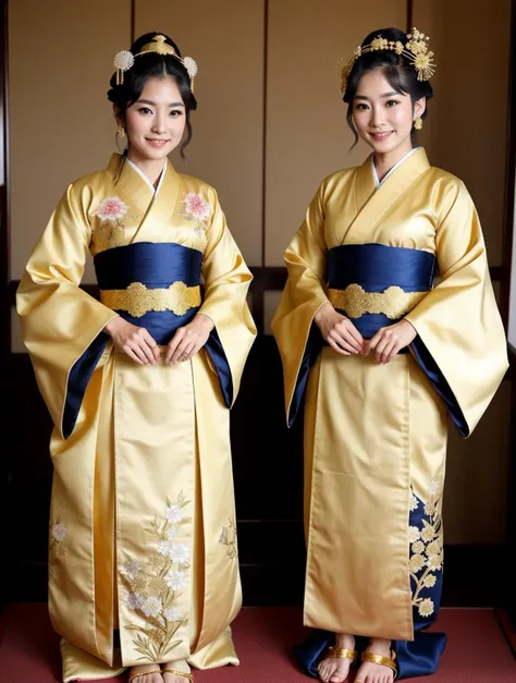 Certainly! Japanese traditional costumes, such as kimono, can indeed be ornate and feature gold embellishments. The use of gold in Japanese clothing often signifies elegance and luxury. Kimonos, especially those worn on formal occasions like weddings or te...