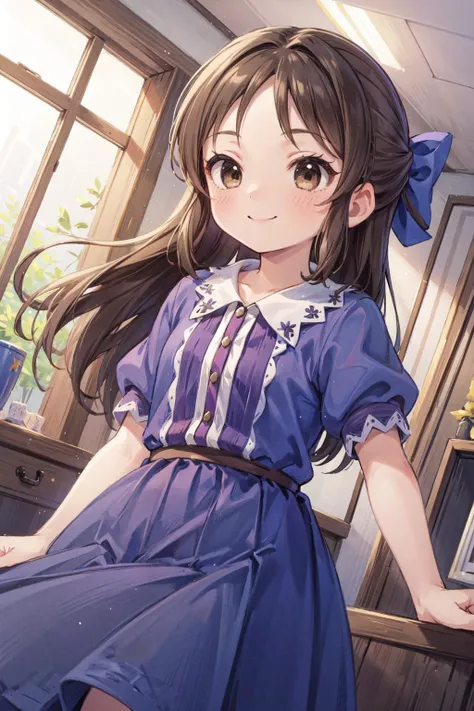 masterpiece,best quality,1girl,solo,tachibana arisu,brown eyes,brown hair,half updo,collared dress,hair bow,short sleeves,light smile,indoors,dutch angle,<lora:Concept-control tool-add_detail-CyberAIchemist:0.8>,<lora:arisu:1>,