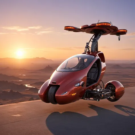 photo of hovertrike <lora:No.Wheels:1> nowheels, science fiction, scifi, futuristic, detailed landscape sunset