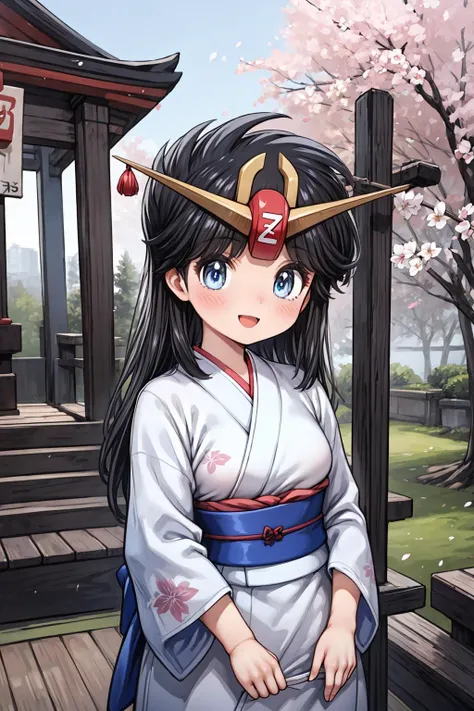 anime girl in kimono outfit standing in front of a building