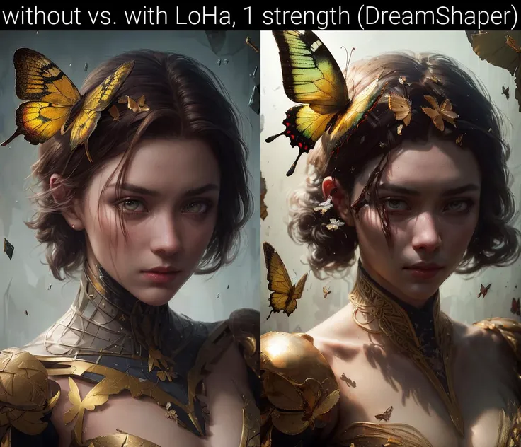 8k portrait of beautiful cyborg with brown hair, intricate, elegant, highly detailed, majestic, digital photography, art by artgerm and ruan jia and greg rutkowski surreal painting gold butterfly filigree, broken glass, (masterpiece, sidelighting, finely d...