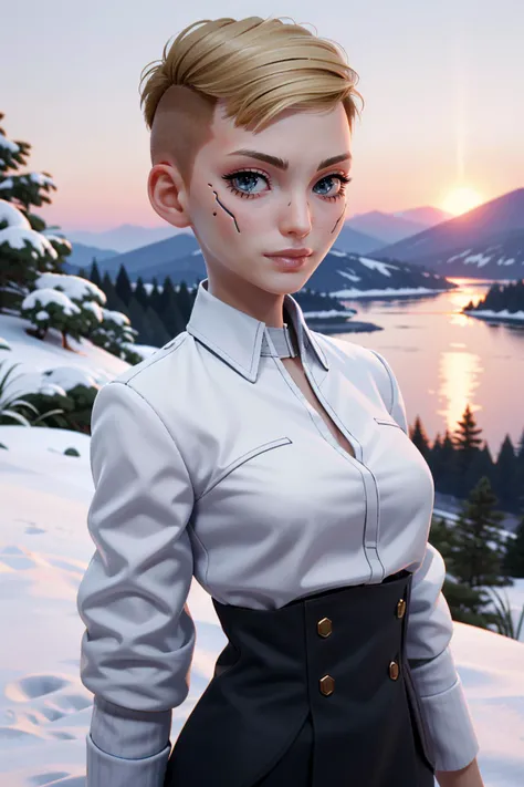 (masterpiece, best quality, highres)
<lora:CyberSandraDorsett:0.8>
CyberSandraDorsett, 1girl, short hair, blonde hair, snowy mountain peak, sunrise, soft pink and purple hues against white snow