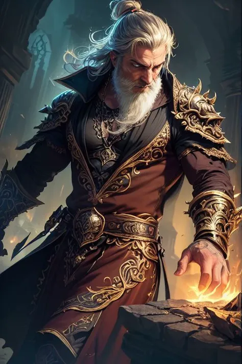 a man with a white beard and a long white beard in a brown outfit