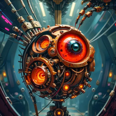 a close up of a clock with a large eye on it