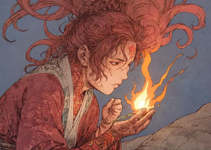 fantasy illustration,anime,art by tsutomu nihei,manga,oil paint;
closeup,firebender,princess,intricate red tattoos,using fire po...