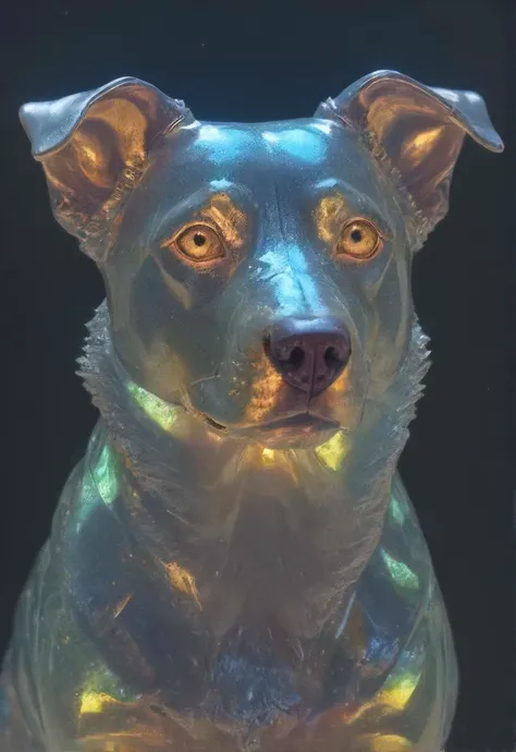 a transparent dog as a hologram, holographic projection, depth, optical illusion, sparkling, colorful  <lora:- SDXL - holo_effect_V1.0:.6>