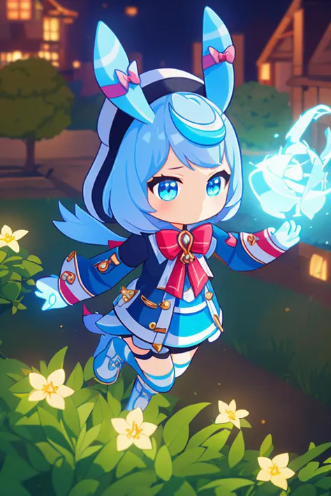 a cartoon character in a blue outfit holding a glowing ball