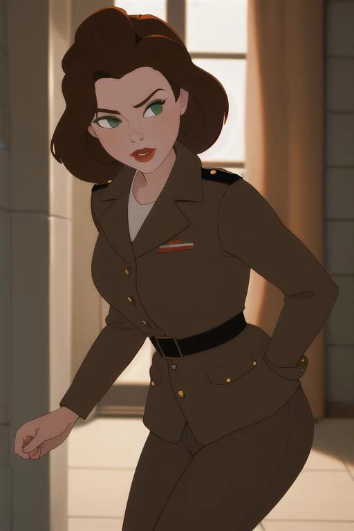 a woman in a uniform is standing in a hallway