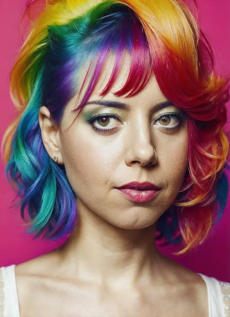 arafed woman with colorful hair and makeup posing for a picture