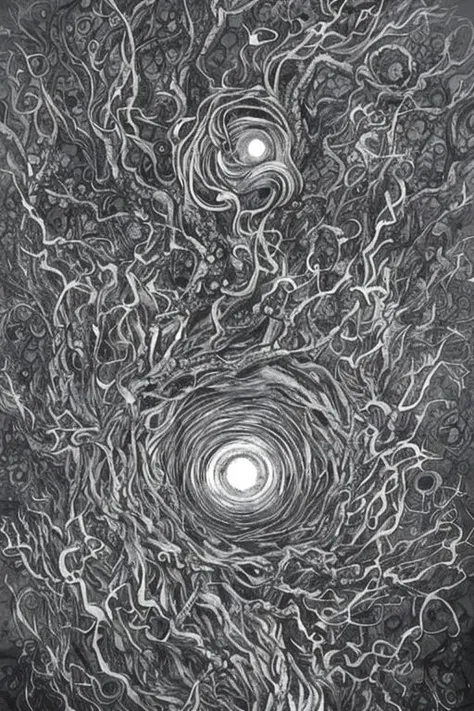 a drawing of a spiral with a light in it