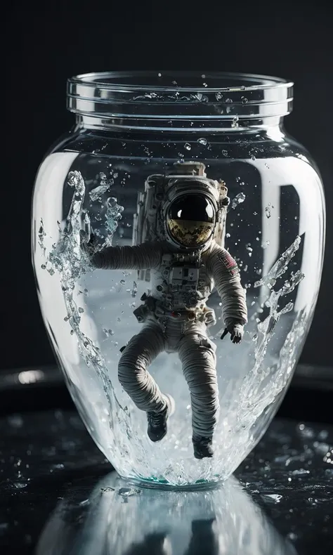 .photo realistic, ultra details, natural light <astronaut ((in the crystal vessel with water)), realistic, render, superb quality, creative, fun> , , photo, studio lighting, sony a7, 35mm, hyperrealistic, big depth of field, concept art, colors, hyperdetai...