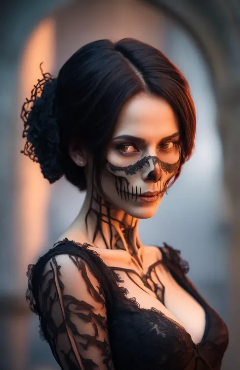 Style-Widow_SD2, photo realistic, ultra details, natural light ultra detailed portrait of a female necromancer, skeleton face volumetric fog, Hyperrealism, breathtaking, ultra realistic, ultra detailed, cinematic lighting, highly detailed, breathtaking, ph...