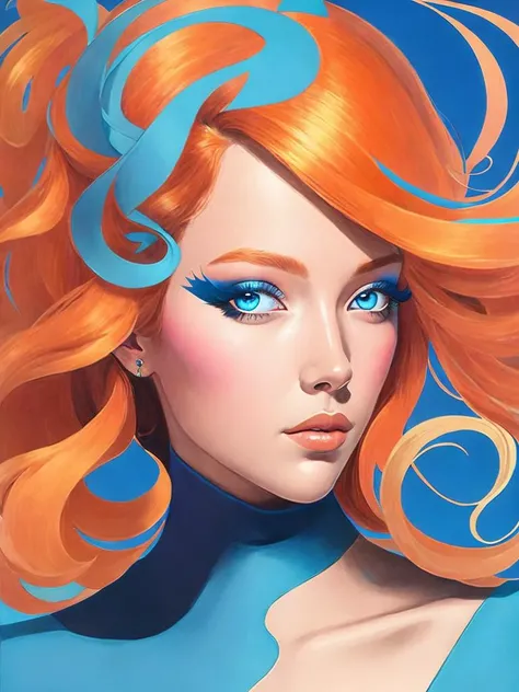 <lora:JamesJean:1>a painting of a woman with orange hair and blue and orange paint on her face by James Jean