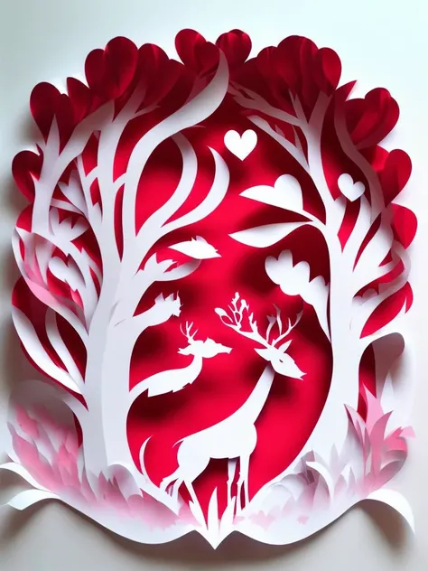 <lora:KIRIGAMI:1>KIRIGAMI style paper craft, Valentines Day, elaborate,