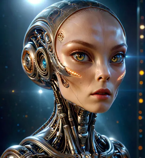 a close up of a woman with a futuristic head and a futuristic face