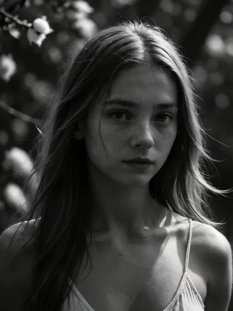 a black and white photo of a woman in a bra top