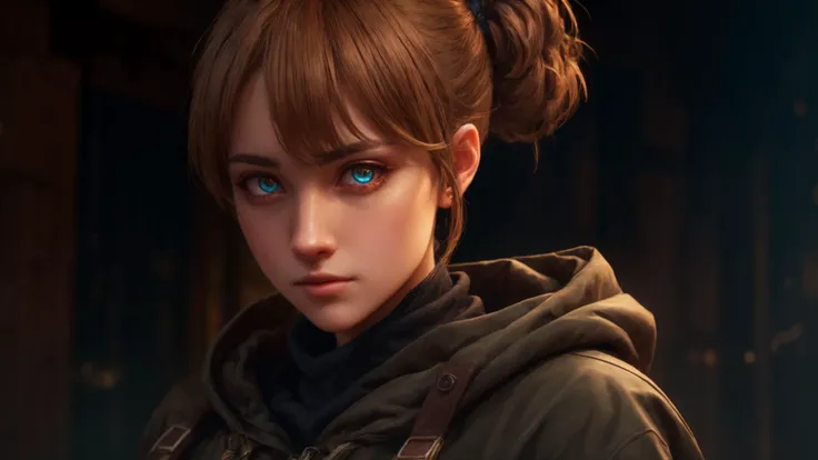 (dark theme:0.9), 1girl, high ponytail, looking at viewer, glowing eyes, dark colors, Volumetric lighting, dynamic lighting, hyperdetailed, intricately detailed, (hdr:1.22), complex background, hyperrealism, hyperdetailed,   <lora:marci v12 animefull dim12...