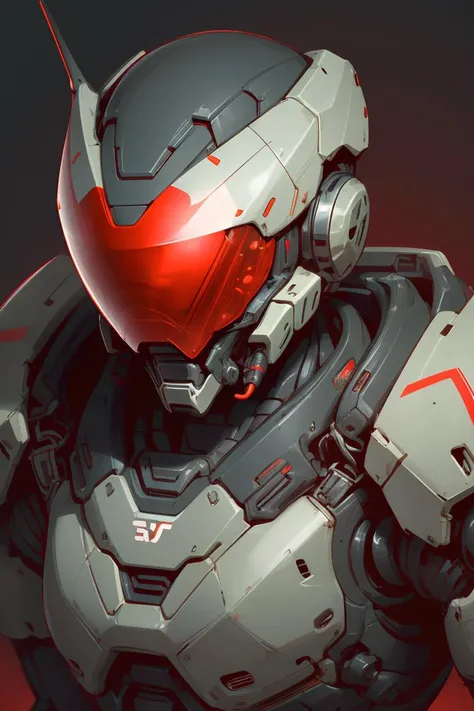 a ((Medium Close Up of humanoid robot)), metal helmet with red visor, <lora:SIC_outline_v1.01:0.8>(rough outlines, thick outlines, boldlines:1.2), simple red background