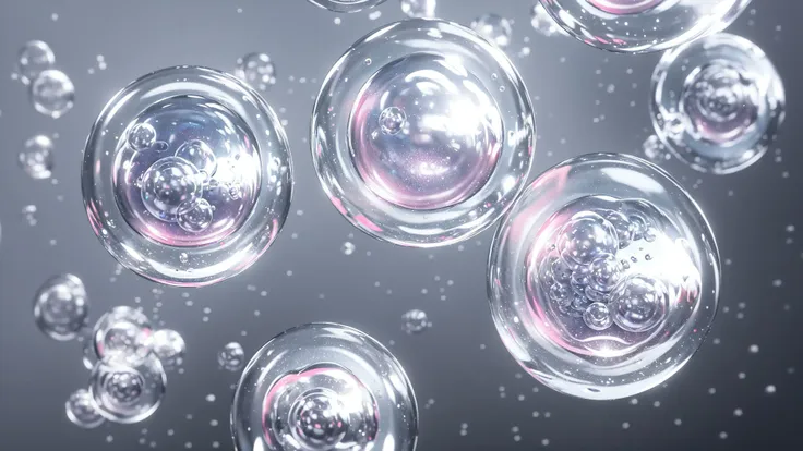 a close up of a bunch of bubbles floating in the air