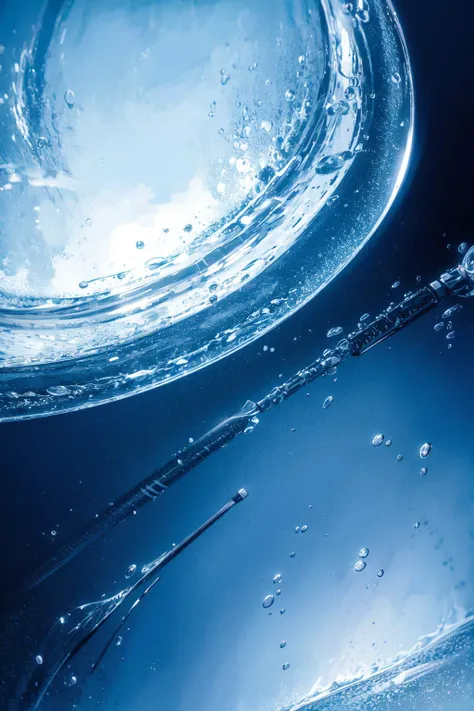 a close up of a glass bowl with water and a spoon