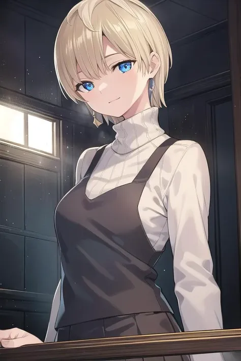 tenkaizumo, <lora:tenka izumo manga-lora-nochekaiser:1>,
tenka izumo, short hair, blue eyes, blonde hair, smile,
BREAK skirt, long sleeves, jewelry, pantyhose, earrings, vest, sweater, turtleneck, turtleneck sweater,
BREAK indoors, bed,
BREAK looking at vi...