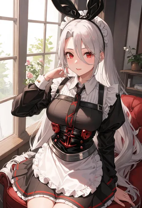 best quality, masterpiece, highres, solo, {prinz_heinrich_azurlane:0.90}, {maid:1.40}, {long maid dress:1.15}