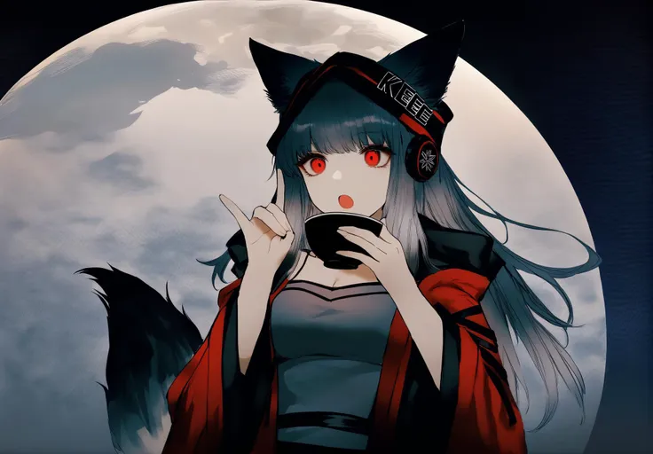 anime girl with red eyes and a black cat hat