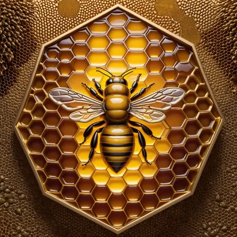 The emblematic Manchester Bee mural, reimagined with intricate dvr-honey textures and honeycomb patterns, shot in the golden hour light for a warm, amber glow <lora:HoneyStyle:1> <lora:EnvyBetterHiresFixXL01:0:hr=1>