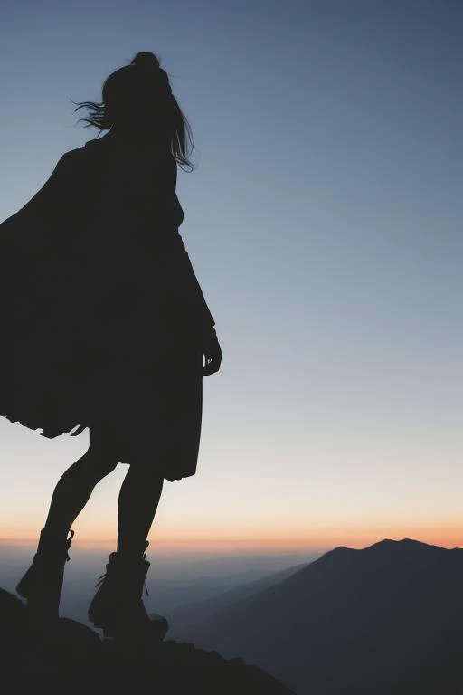 silhouette of a woman on top of a mountain looking into her past