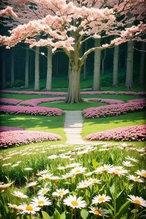 (((masterpiece))),(((best quality))),((ultra-detailed)),(illustration), 4k, simple, higres, simle background, extremely_detalled_wallpapper, medium shoot,




tarot, 
flower field, sakura tree, 


flower field, sakura tree, grass,