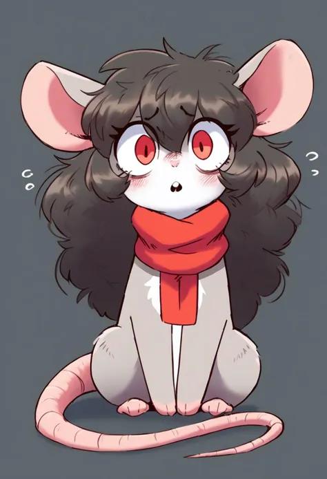 a cartoon rat with a scarf and a red scarf