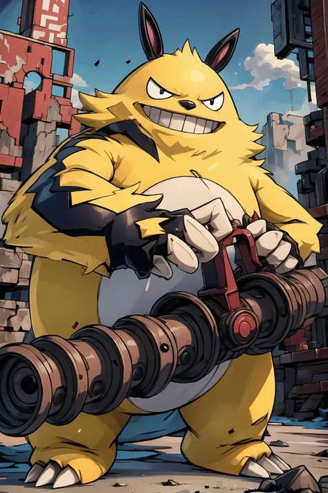 a cartoon picture of a pokemon character holding a gun