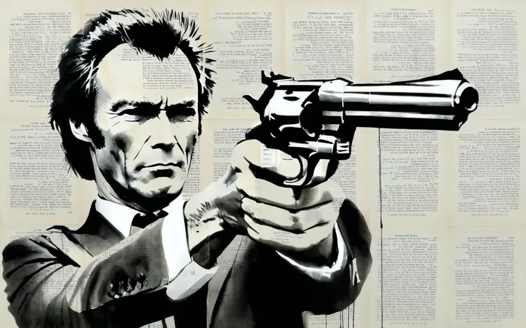 1boy, by LOUI JOVER, monochrome, newspaper background, handgun, formal, Clint Eastwood as dirty harry
<lora:LOUIJOVER#SXDL1.0#by Loui Jover#v2.00#-000006-rs.sv_fro.0.999-nr.0128:0.85>